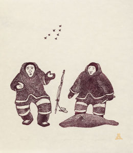 Andrew Qappik. Protest, 1986.
stonecut on paper, 42/50. Collection of the Winnipeg Art Gallery, Given by the Council for Canadian American Relations through the generosity of H.G. Jones, 2006-261.