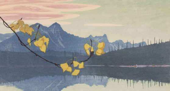 Walter J. Phillips. Leaf of Gold, 1941. woodcut on paper, 17/100, 26.4 x 35.4 cm. Collection of the Winnipeg Art Gallery. Gift of the artist's family, G-63-259. Photo: Serge Saurette, courtesy of the Winnipeg Art Gallery.