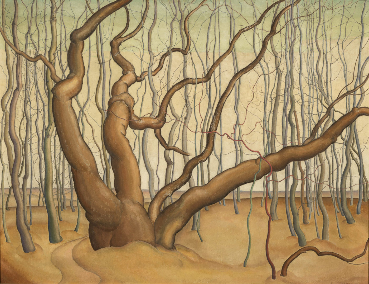 Lionel LeMoine FitzGerald. Poplar Woods (Poplars), 1929. oil on canvas, 71.8 x 91.5 cm. Collection of the Winnipeg Art Gallery; Acquired in memory of Mr. and Mrs. Arnold O. Brigden, G-75-66.