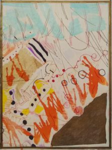 Ivan Eyre, Goldscape II, 1994, crayon, watercolour, collage, pen, & ink, Collection of The Pavilion, Assiniboine Park Conservancy