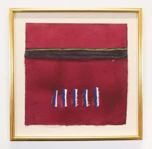 Robert Houle. Parfleche #6, Andrew, from the series Parfleches for the Last Supper, 1983. acrylic, porcupine quill on paper, 56 x 56 cm. Collection of the Winnipeg Art Gallery. Gift of Mr. Carl T. Grant, Artvest Inc., G-86-465. Photo: Serge Gumenyuk