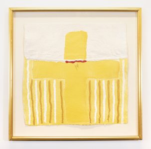 Robert Houle. Parfleche #12, Jesus, from the series Parfleches for the Last Supper, 1983. acrylic, porcupine quill on paper, 56 x 56 cm. Collection of the Winnipeg Art Gallery. Gift of Mr. Carl T. Grant, Artvest Inc., G-86-471. Photo: Serge Gumenyuk