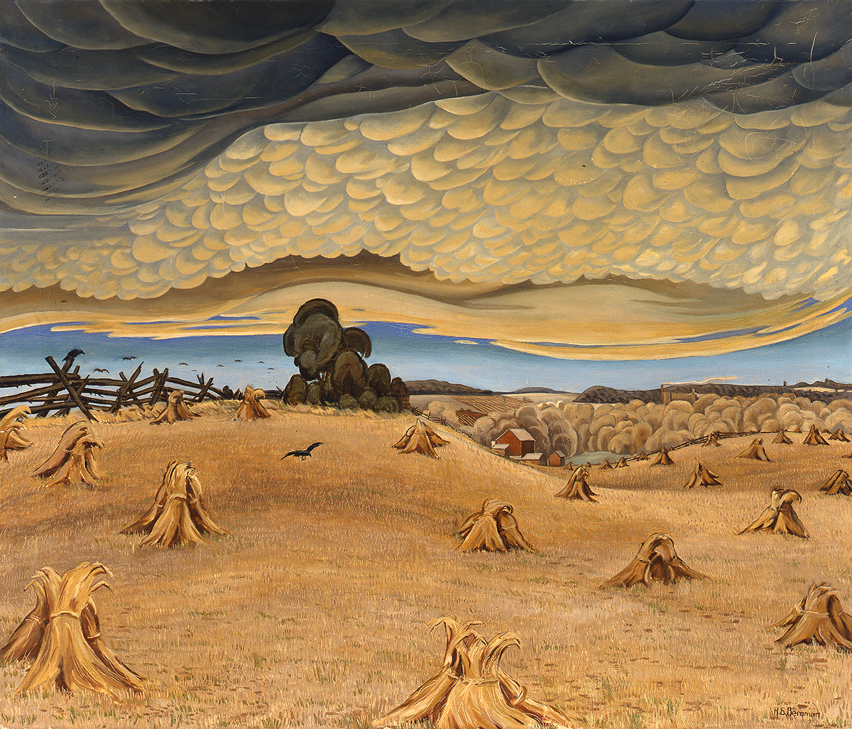 Eric Bergman. Hail Clouds, c. 1933. oil on canvas, 69.5 x 81.5 cm. Collection of the Winnipeg Art Gallery; Gift of Mr. and Mrs. H. Eric J. Bergman, G-82-223. Photo: Ernest Mayer.