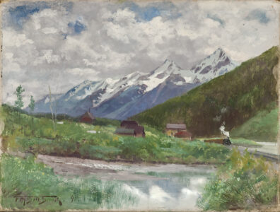 Frederic Marlett Bell-Smith. Rocky Mountain Scene, 1898. oil on paperboard, 20.4 x 27.1 cm. Collection of the Winnipeg Art Gallery; Gift of Mr. and Mrs. Walter Jones in memory of her uncle, Mr. Michael Pelechaty, G-90-20. Photo: Ernest Mayer.