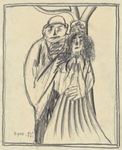 Ivan Eyre. Bridal Couple, 1961. graphite on paper, 37 x 30.5 cm. Collection of the Winnipeg Art Gallery; Gift of George Swinton and his daughters, G-98-559.