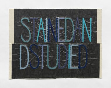 Dianna Frid. NYT, DEC. 21, 2013, JANET D. ROWLEY, 2016. canvas, paper, embroidery floss, graphite. Photo by Tom Van Eynde.