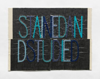 Dianna Frid (Mexican/Canadian/American, b. 1967). NYT, DEC 21 2013, JANET D ROWLEY, 2013, from the Words from Obituaries series (2011-2022). Canvas, paper, embroidery floss, graphite. Photo by Tom Van Eynde.