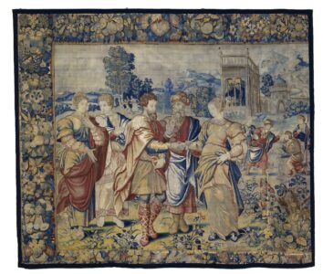 Bernard van Orley (workshop of)
Belgian, 16th century
The Marriage of Tobias and Sarah, Bisham Abbey Tapestries, c. 1530
wool, linen, cotton, jute
348 x 414 cm
Collection of the Winnipeg Art Gallery
Gift of Lord and Lady Gort, G-73-83