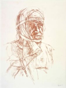 Ivan Eyre. Wrapped Head I, 1977. chalk on paper, 32.7 x 25.1 cm. Collection of the Winnipeg Art Gallery; Gift of John and Sheena Cowan, 2005-44.