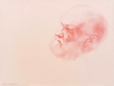 Ivan Eyre. Profile in Red, 1990. coloured pencil on paper
23.9 x 31.9 cm. Collection of the Winnipeg Art Gallery; Acquired with funds from The Winnipeg Art Gallery Foundation Inc. G-92-508.